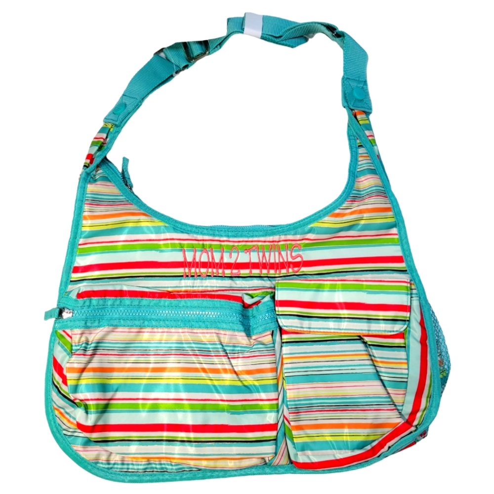 31 Mom 2 Twins Diaper Bag Purse Thirty-One Explorista Crossbody Sunny Stripe NEW